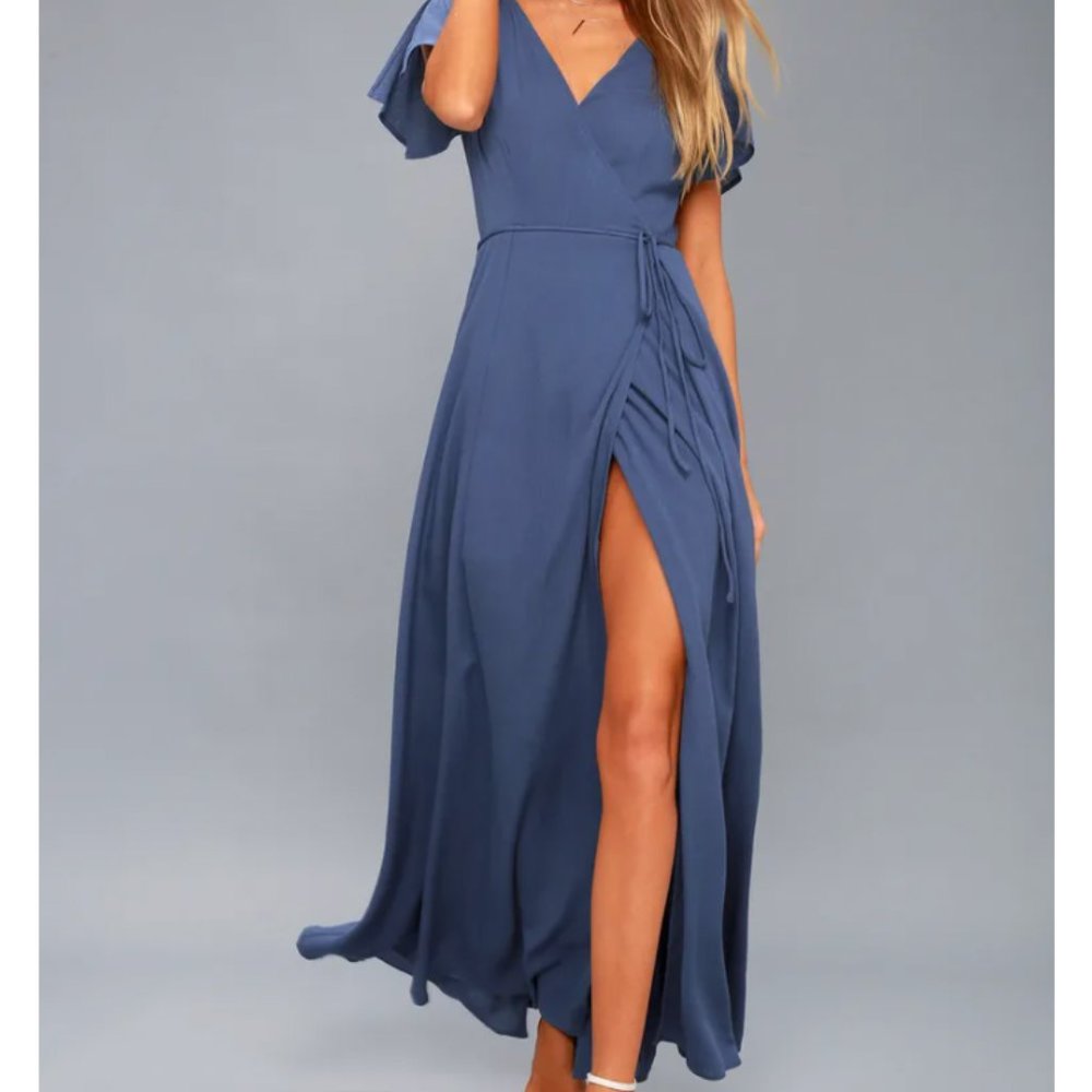 Lulus Heart of Marigold Denim Blue Wrap Maxi Dress